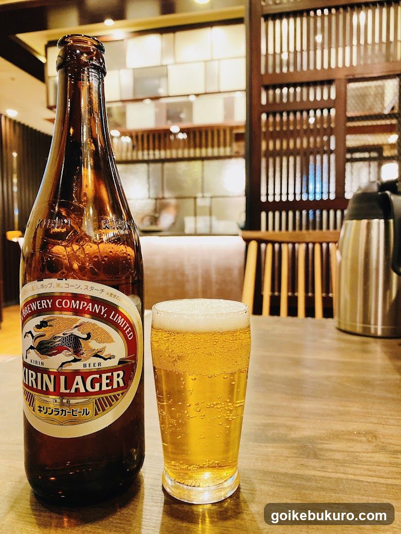 Kirin Lager Bottle and Glass