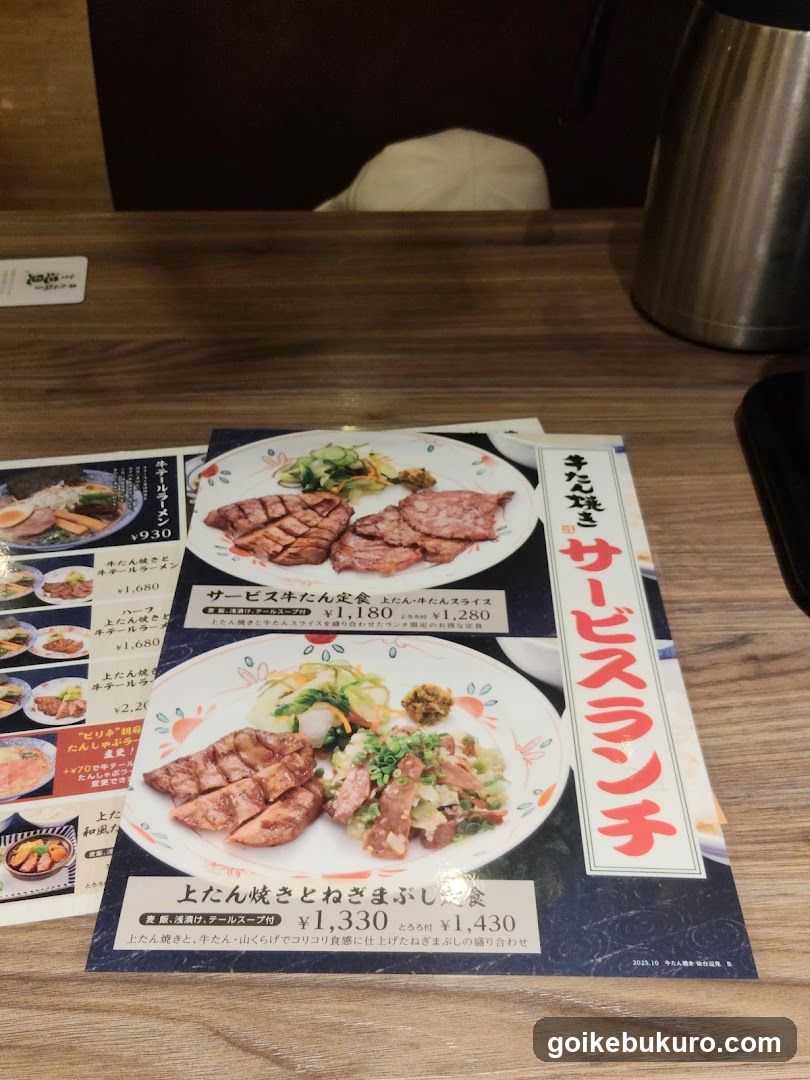 Food Menu Display on Table
