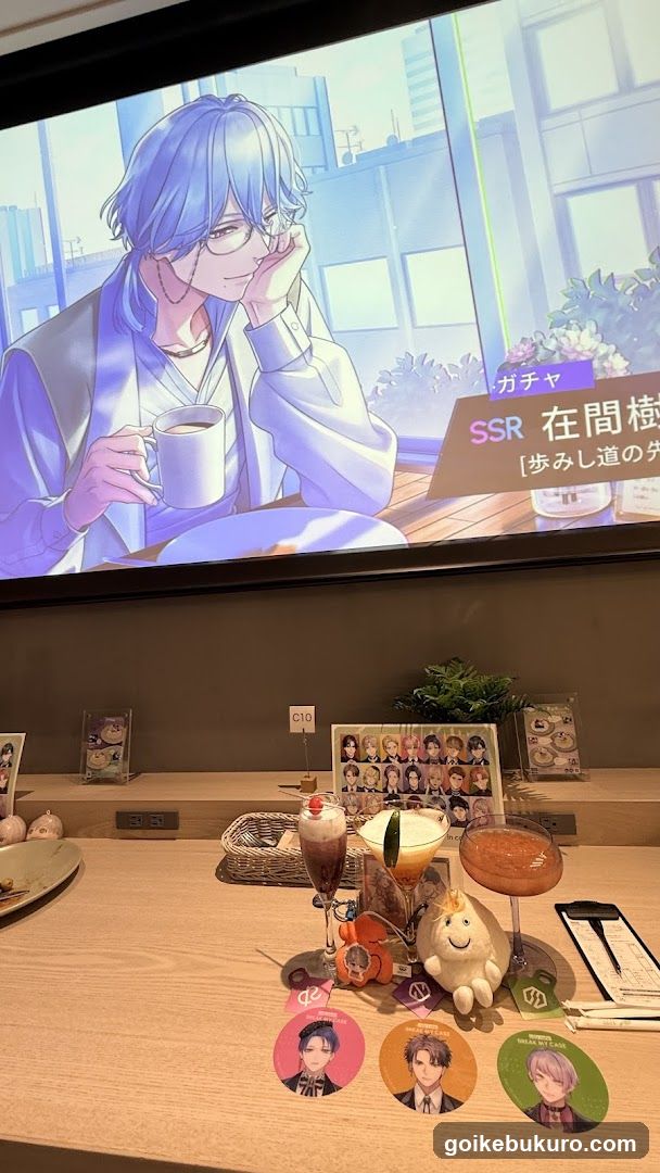 Anime-themed cafe table display