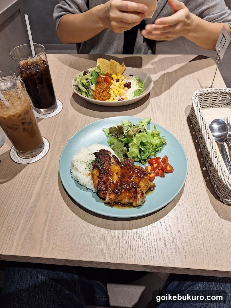 Dining Table with Meals and Drinks