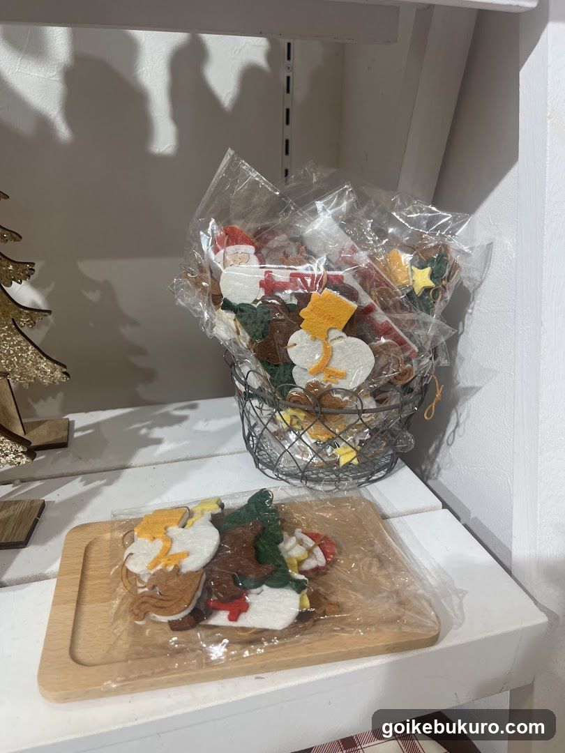 Christmas-themed felt decorations display