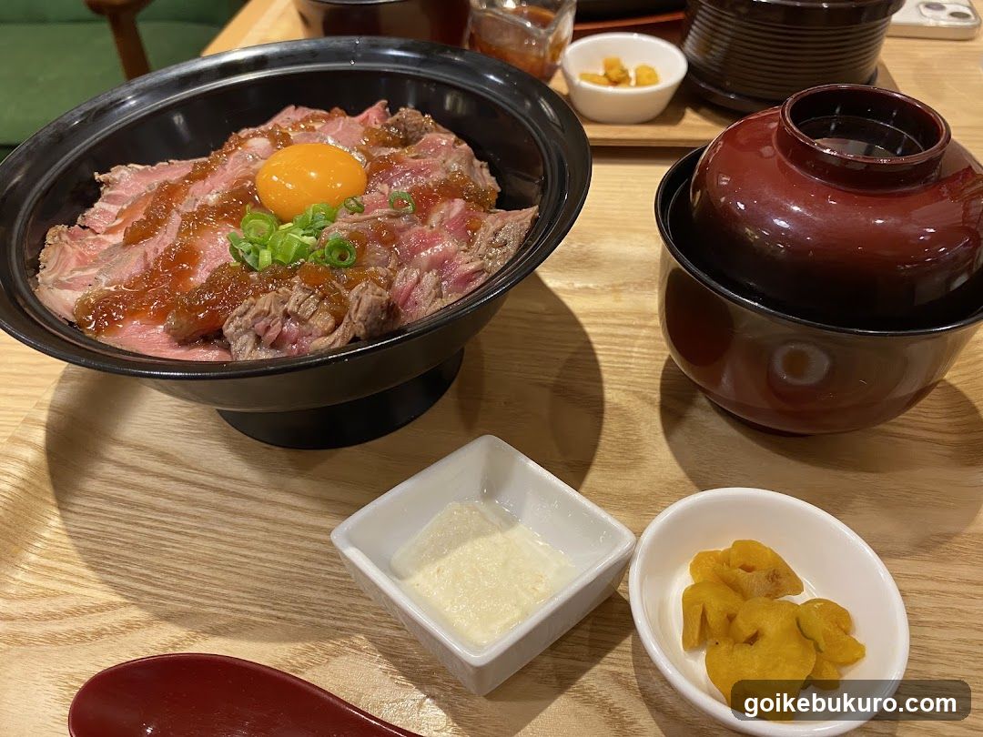 Japanese Meal with Beef Bowl and Side Dishes