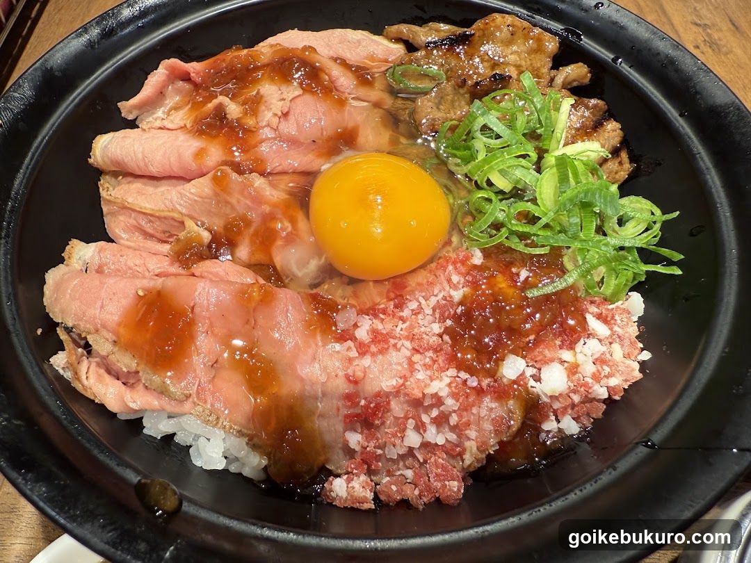 Sizzling Meat Rice Bowl with Egg and Scallions