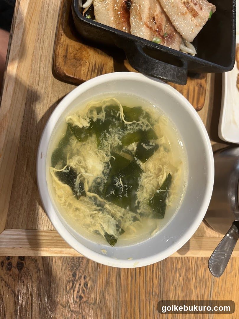Seaweed and Egg Soup with Grilled Fish