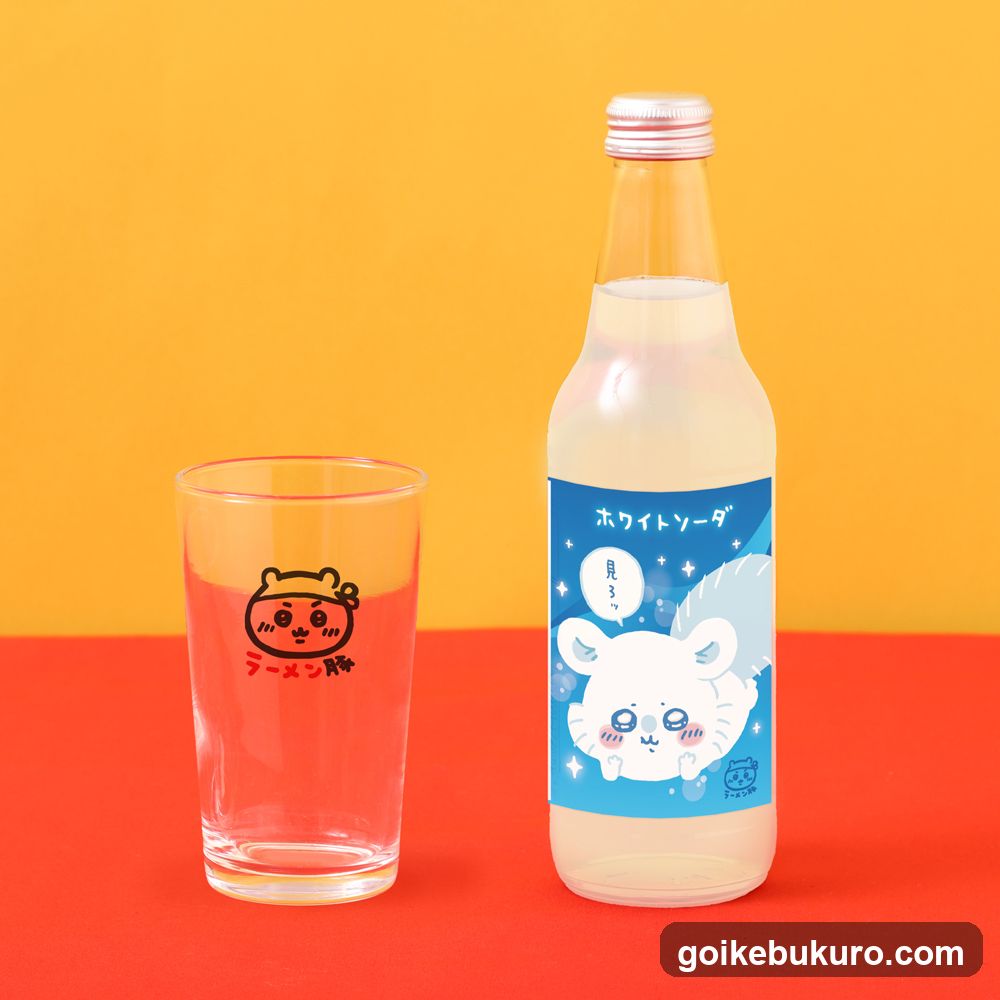 Ramen Neko White Soda Bottle and Glass