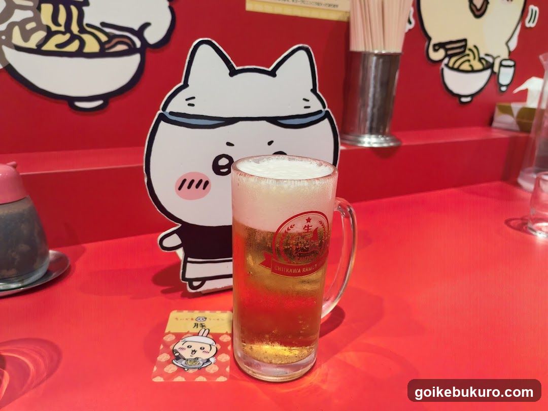 Beer and Cat Character at Red Table