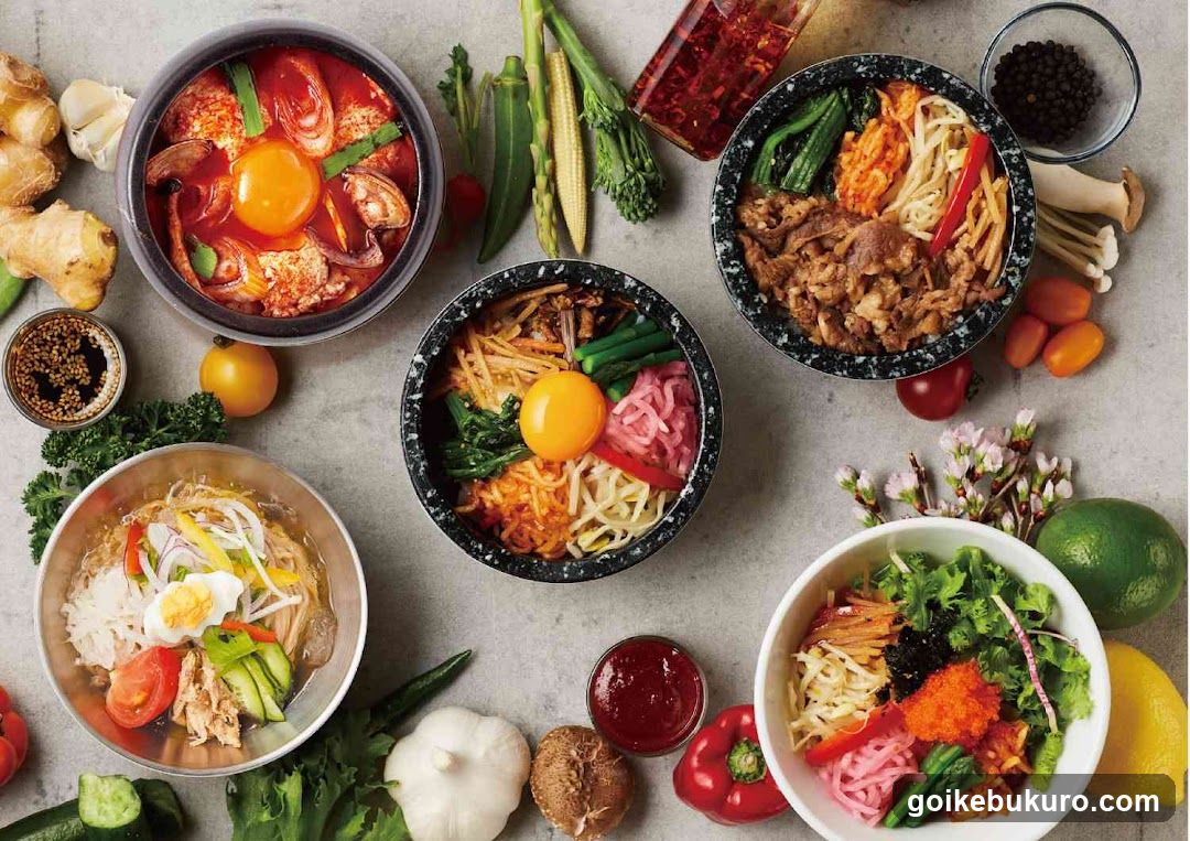 Korean Bowls and Ingredients Spread