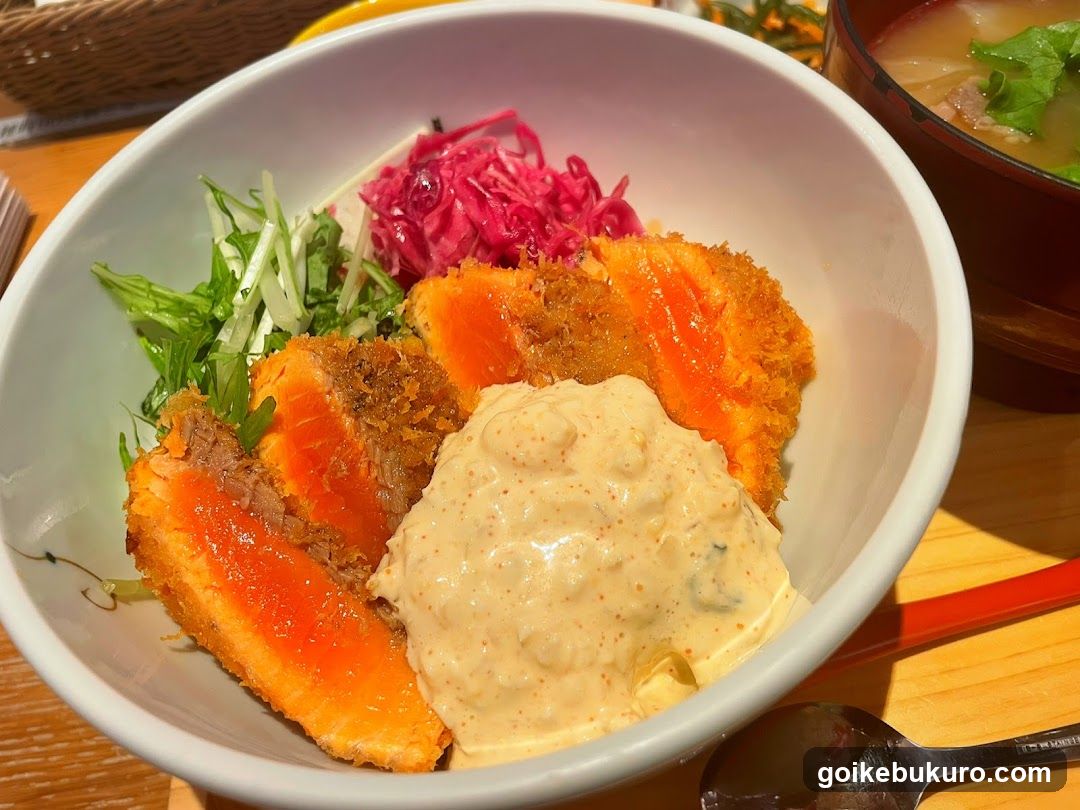 Salmon Katsu Bowl with Sauce and Pickles