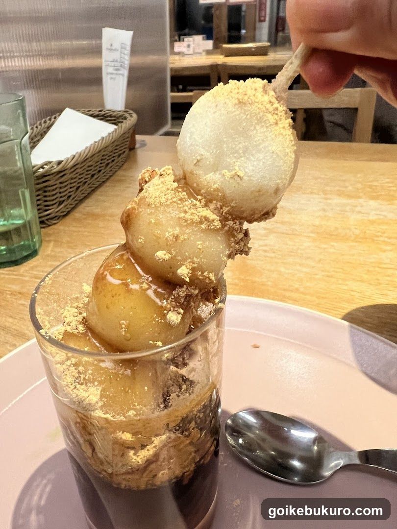 Dessert with mochi and syrup
