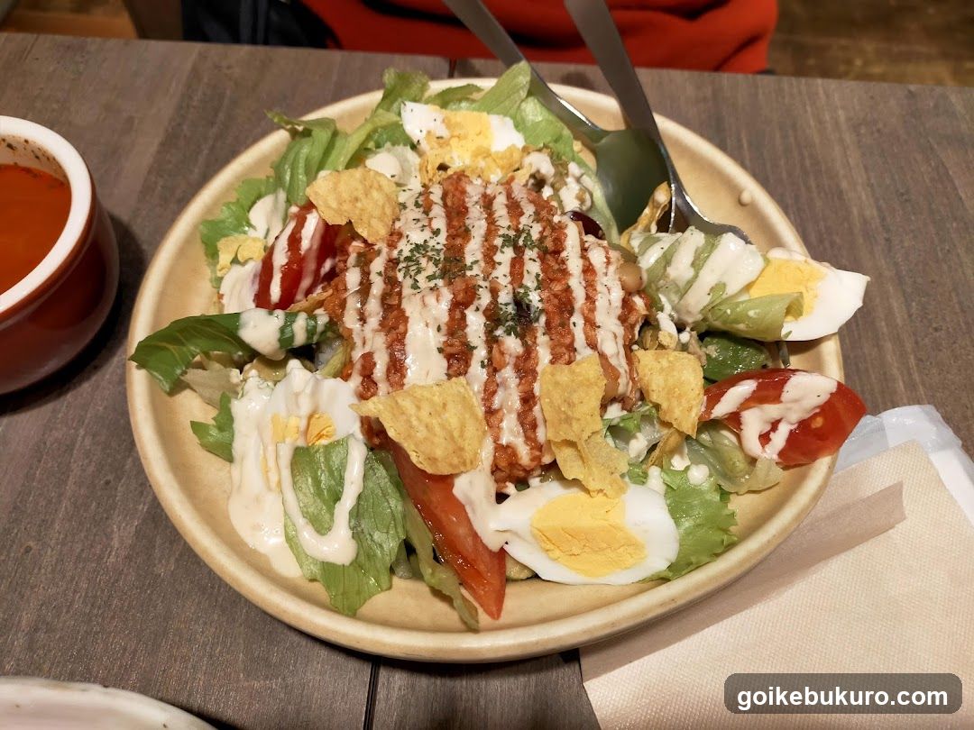 Salad with Dressing and Chips