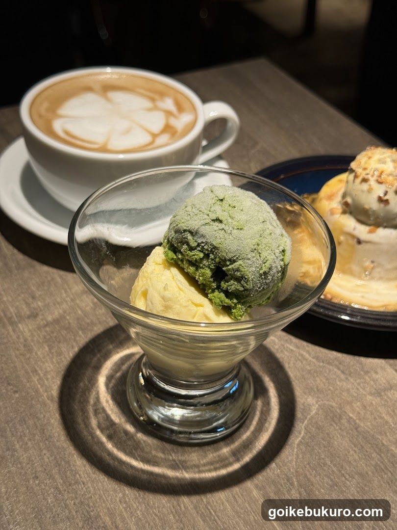 Matcha and Vanilla Ice Cream with Latte