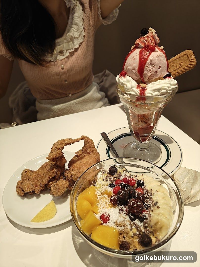 Dessert and Fried Chicken Meal
