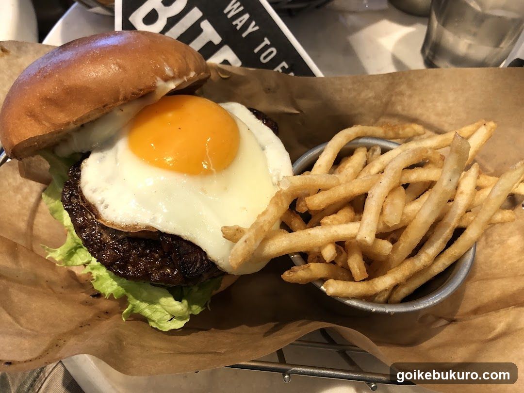 Burger with Fried Egg and Fries