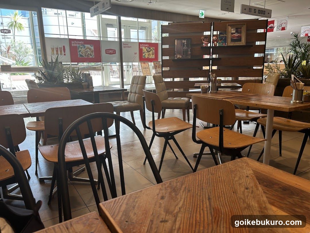 Restaurant Interior with Wooden Tables and Chairs