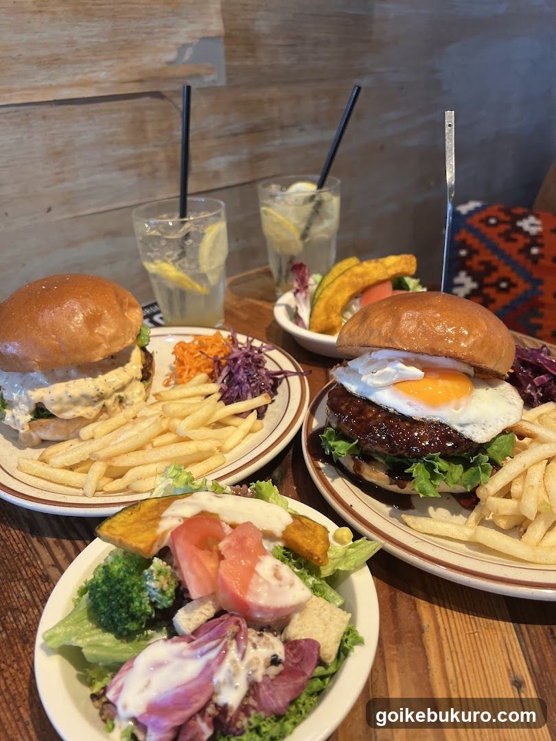 Burgers and Fries at a Cafe