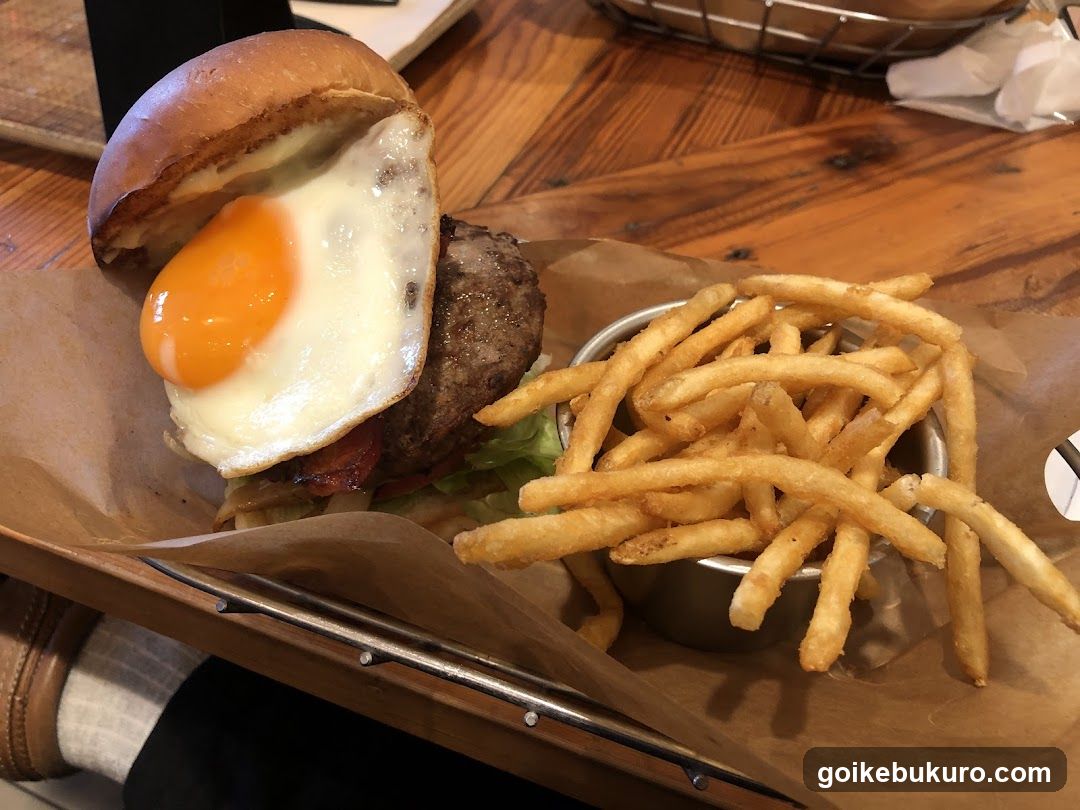 Burger with Fried Egg and Fries