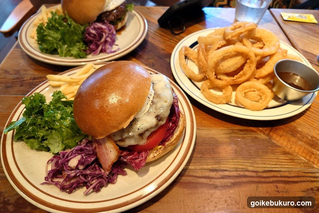 Burger and Onion Rings Meal