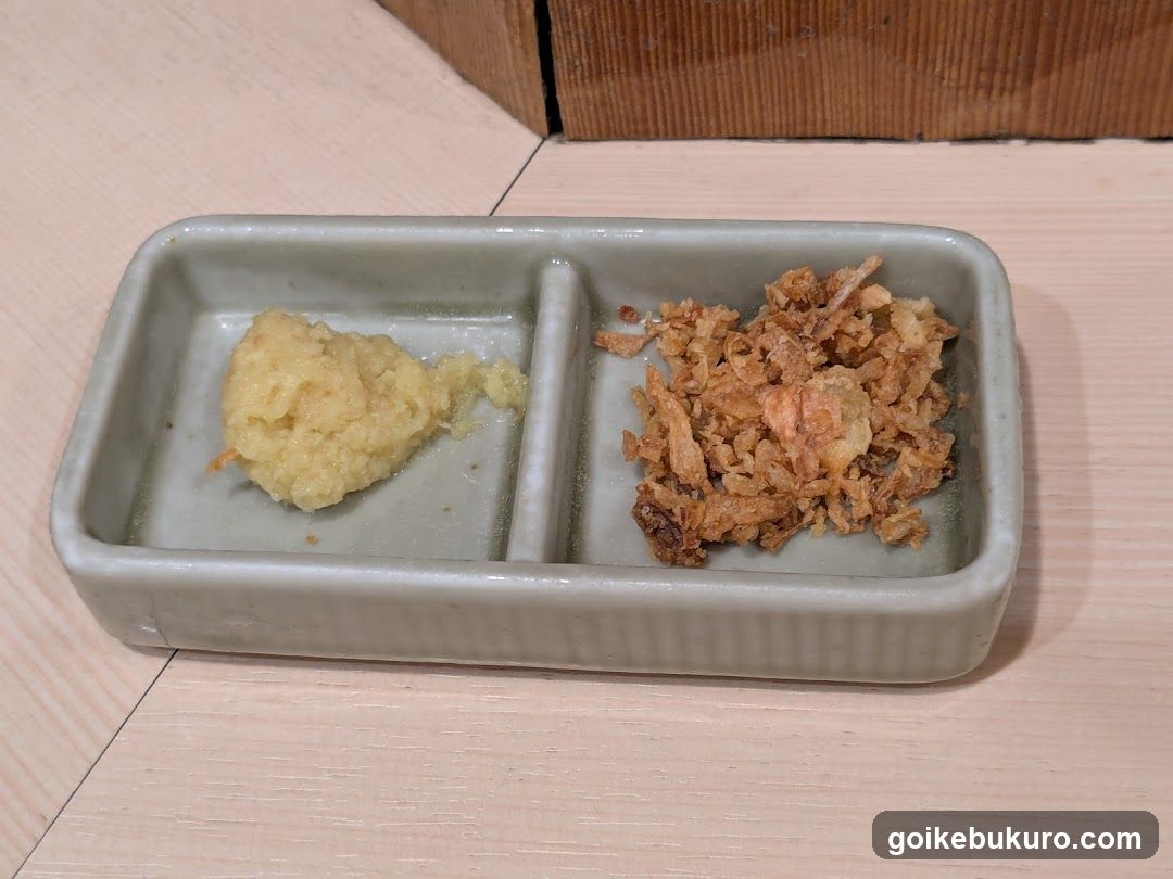 Dish with minced garlic and fried shallots
