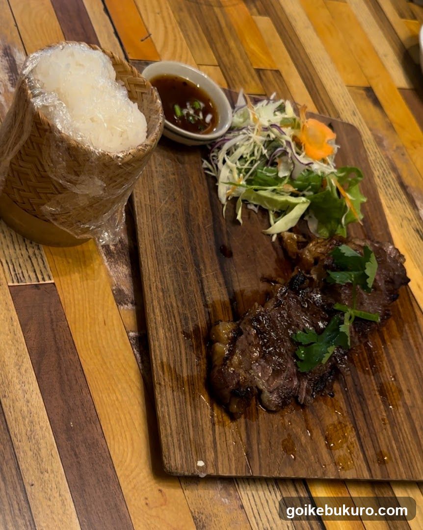 Grilled Steak with Rice and Salad