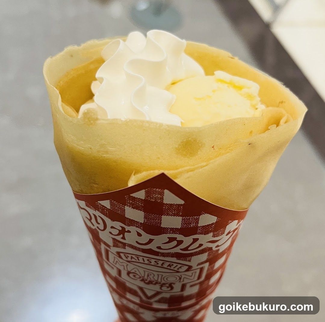 Marion Crepes with Whipped Cream and Ice Cream