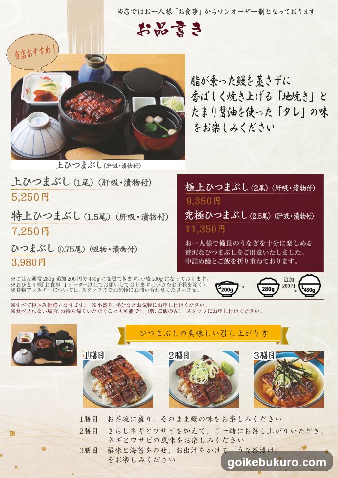 Hifumabushi Menu