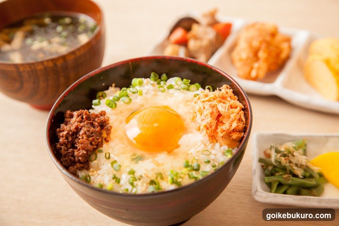 Japanese Rice Bowl with Egg and Toppings