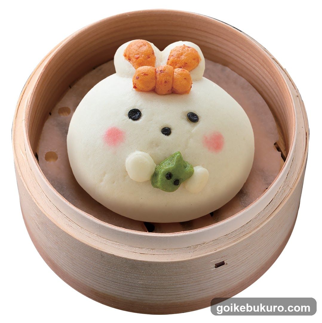 Cute Rabbit Steamed Bun in Bamboo Basket